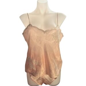 Victoria's Secret Vntg Satin Floral Cami & Flutter Short Set - Pink Sz: M